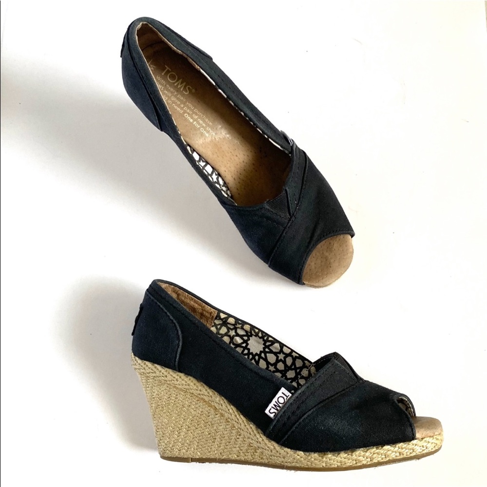 🖤TOMS Canvas Peep Toe Wedges - Picture 8 of 14